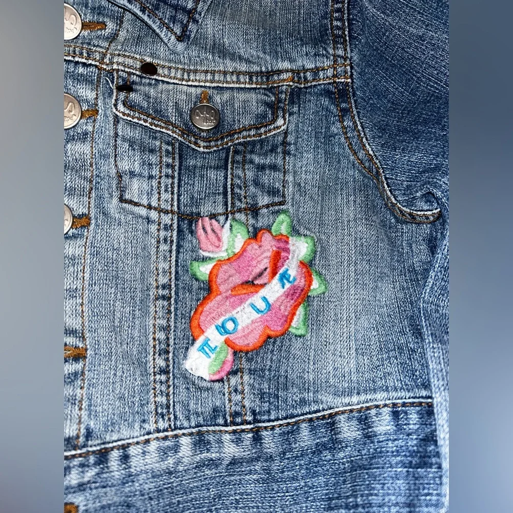 ZOA GRAND JEANS vintage Kids Blue Denim Jacket with Colorful Embroidery